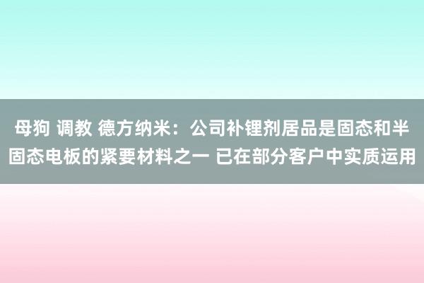 母狗 调教 德方纳米：公司补锂剂居品是固态和半固态电板的紧要材料之一 已在部分客户中实质运用