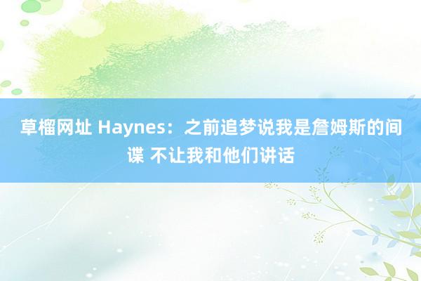 草榴网址 Haynes：之前追梦说我是詹姆斯的间谍 不让我和他们讲话