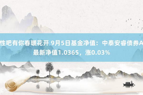 性吧有你春暖花开 9月5日基金净值：中泰安睿债券A最新净值1.0365，涨0.03%