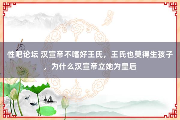 性吧论坛 汉宣帝不嗜好王氏，王氏也莫得生孩子，为什么汉宣帝立她为皇后