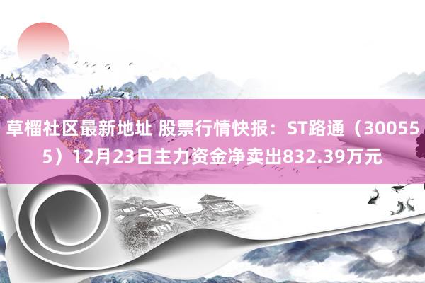 草榴社区最新地址 股票行情快报：ST路通（300555）12月23日主力资金净卖出832.39万元